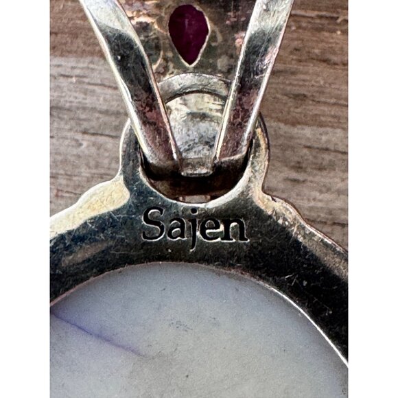 Sterling Silver Teardrop Druzy  Amethyst Pendant Sajen 925 - Picture 5 of 8